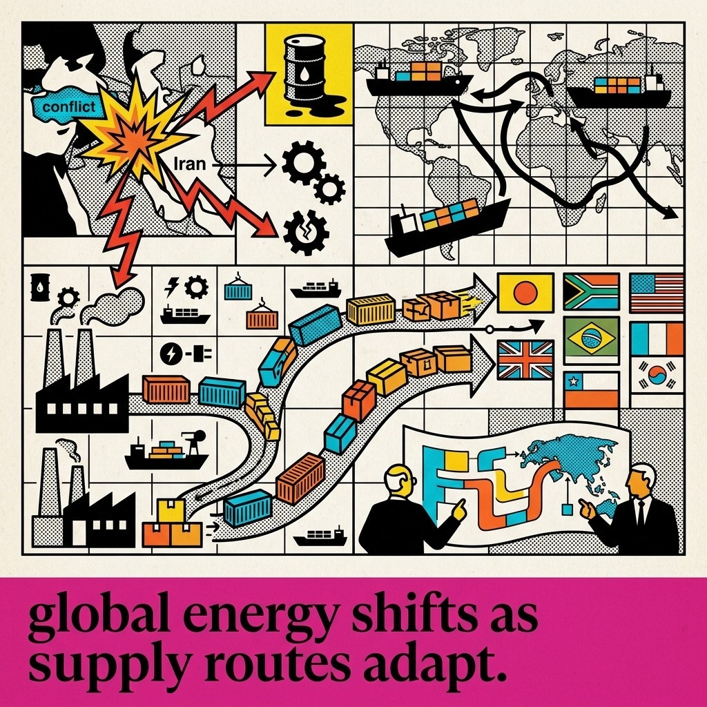 2026-03-29 • Global distance reprices as U.S.-Israeli actions in Iran stress global energy. Supply chains over military power as nations adapt to disruptions.