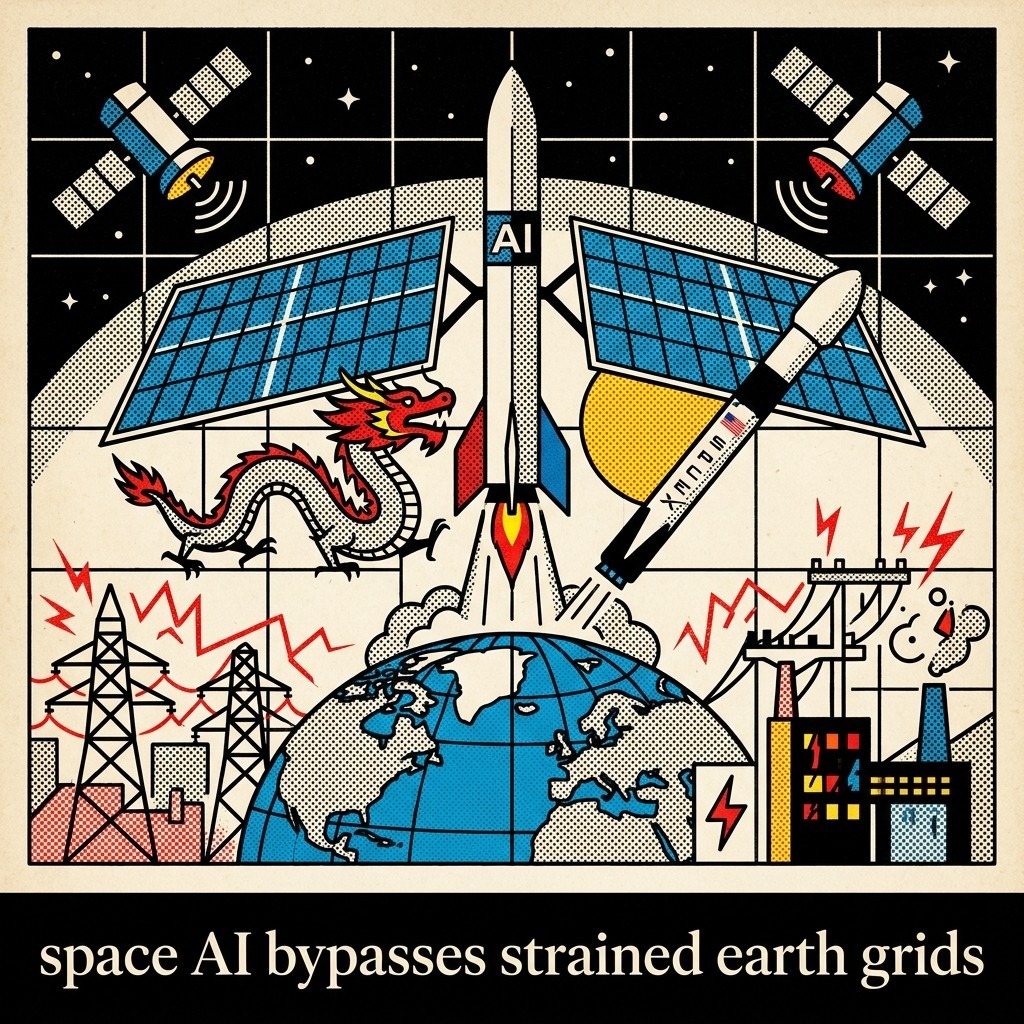 2026-05-12 • The AI arms race shifts to space, with China and SpaceX aiming for orbit to bypass Earth’s strained grids, despite higher initial emissions.
